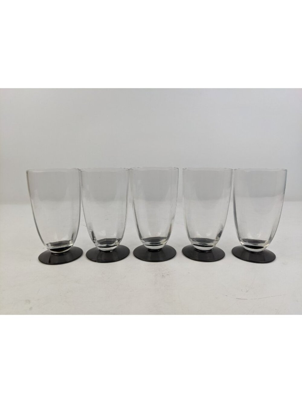 Set of 5 Vintage 8oz Water Glass Clear w/ Black Base